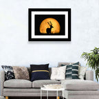 Buck Silhouette Under Red Moon Wall Art
