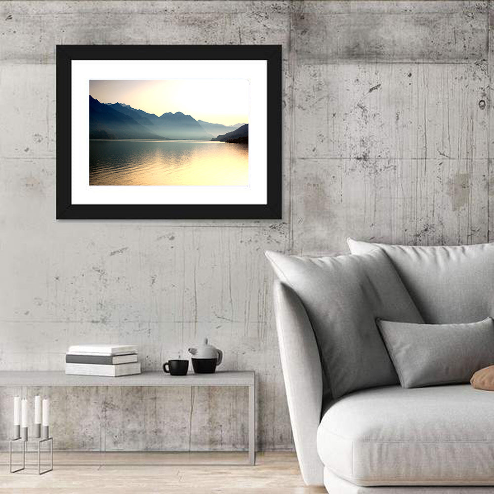Lake Brienz Sunset Wall Art in a room, landscape