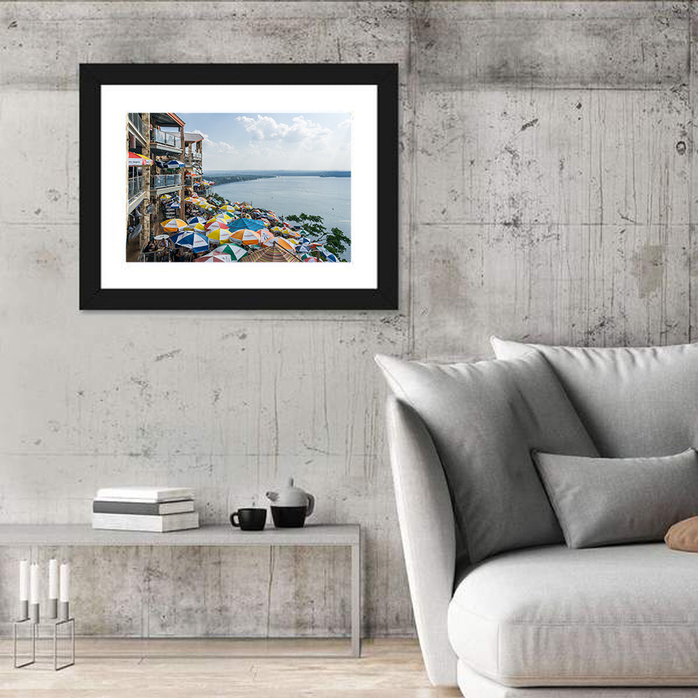 Lake Travis Lakeside Terrace Wall Art in a room, landscape