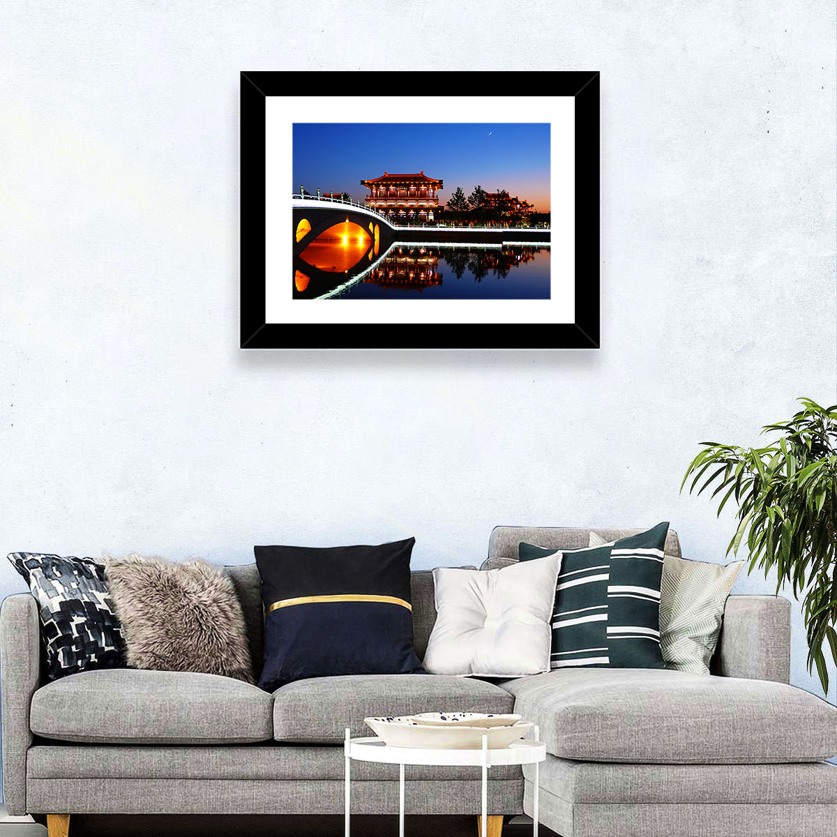 Tang Paradise Nightscape Wall Art in a room, landscape