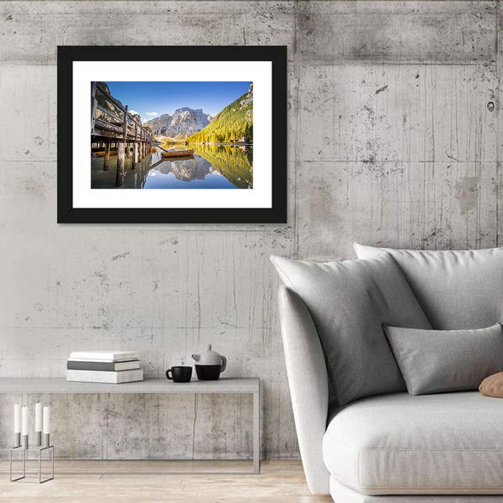 Lago Di Braies Pier Wall Art in a room, landscape