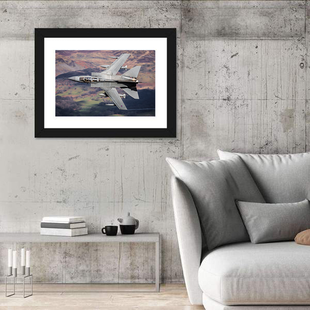Swing-wing Fighter Jet Over Mountains Wall Art