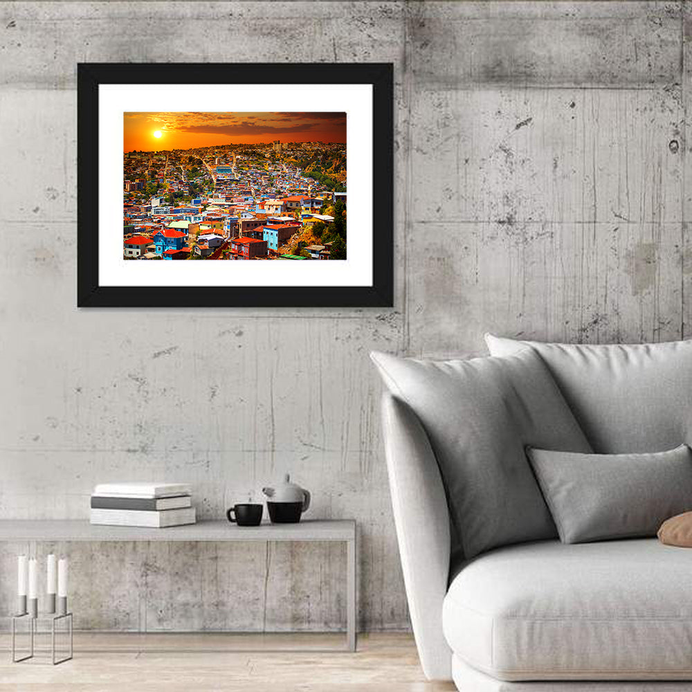 Valparaíso Hills Sunset Wall Art in a room, landscape
