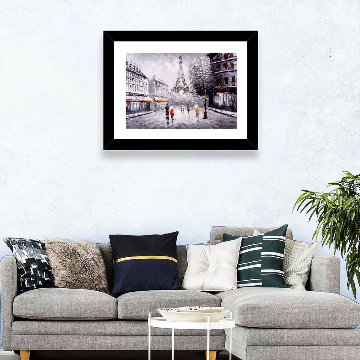 Paris Street with Eiffel Tower Wall Art in a room, landscape