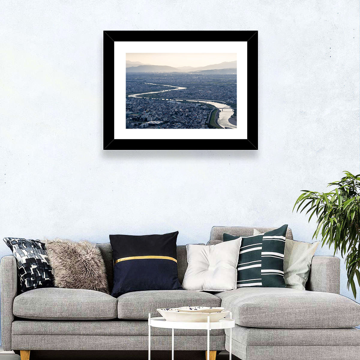 Gifu Aerial River View Wall Art in a room, landscape