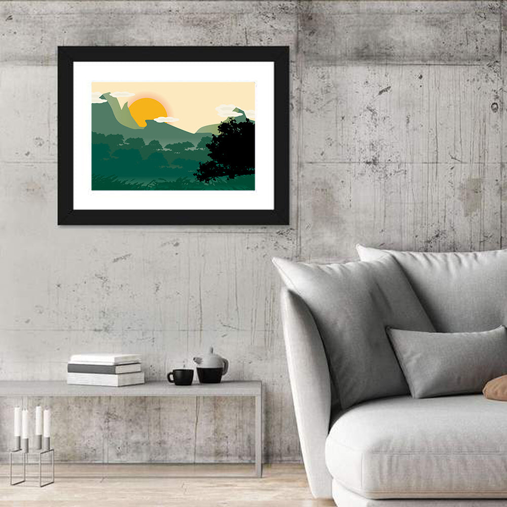 Geometric Mountain Forest Sunrise Wall Art