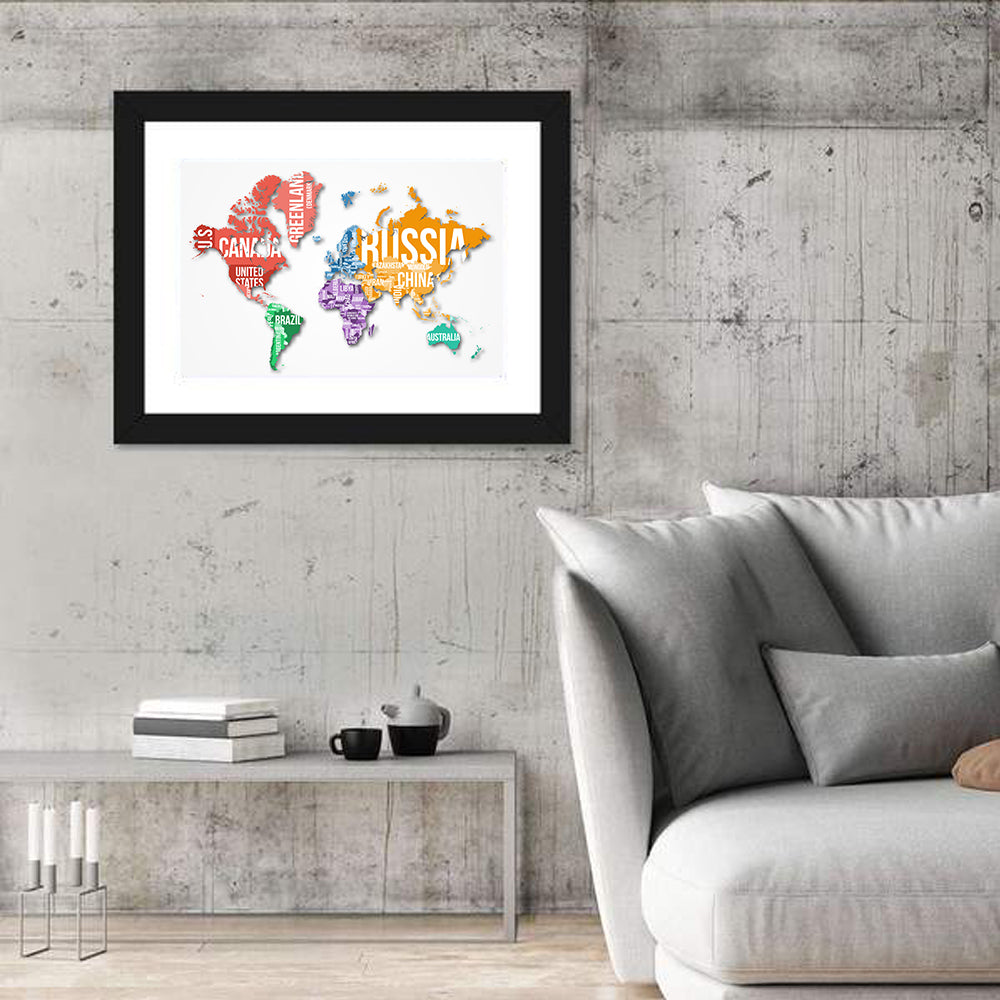 Colorful Country Name World Map Wall Art