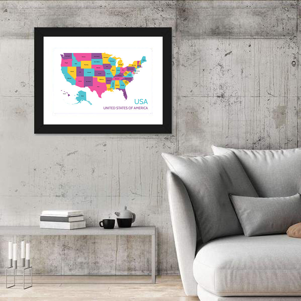 USA Detailed Map Wall Art