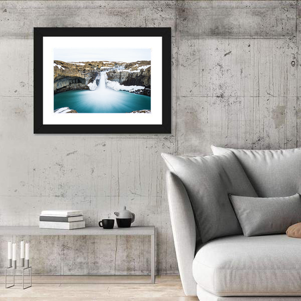 Aldeyjarfoss Basalt Waterfall Wall Art in a room, landscape