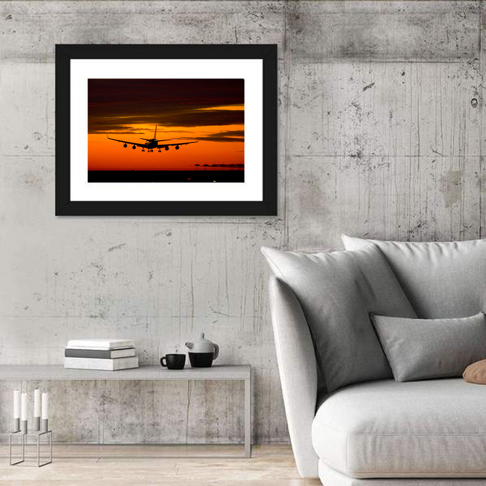 Plane Landing at Sunset Wall Art