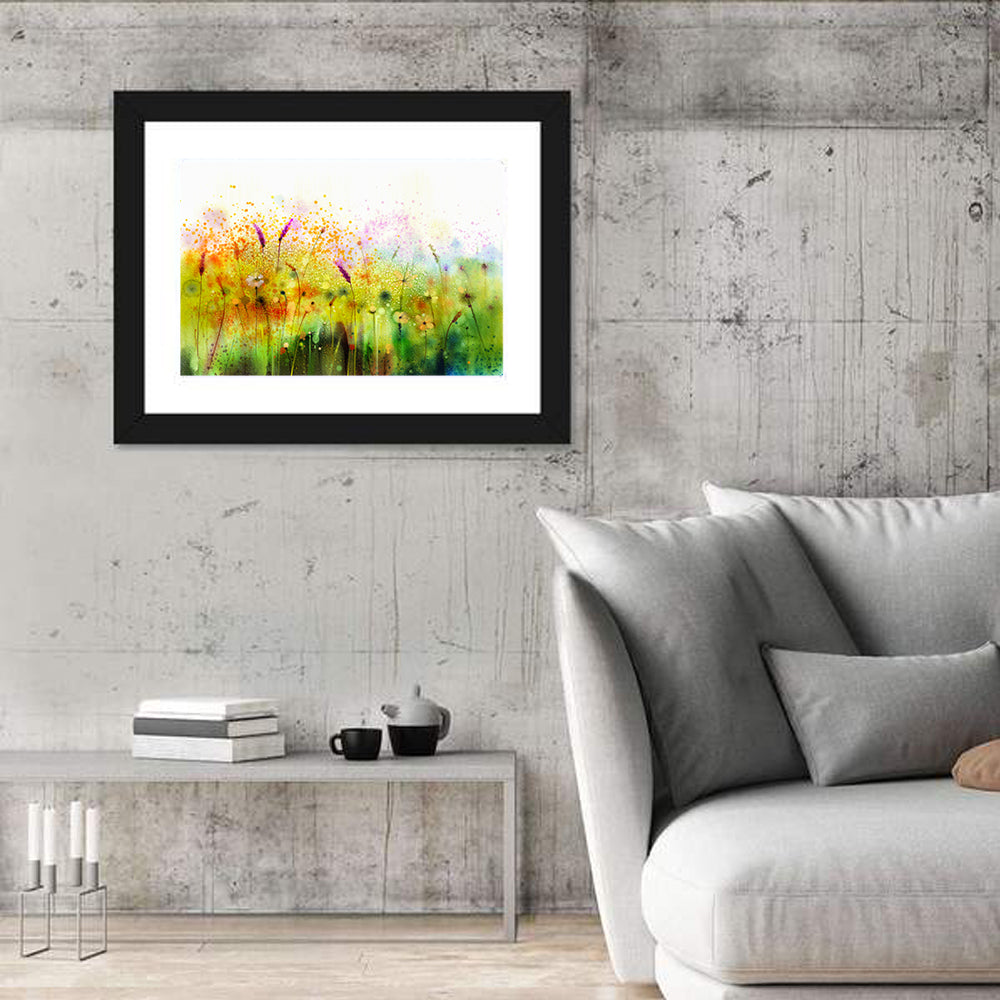 Cosmos Wildflowers Watercolor Wall Art in a room, landscape