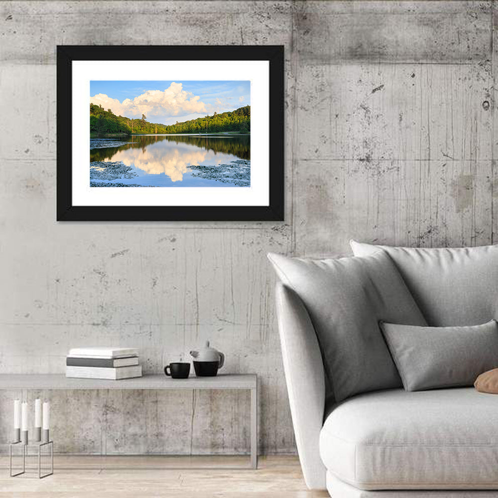 Bass Lake Reflection Wall Art in a room, landscape