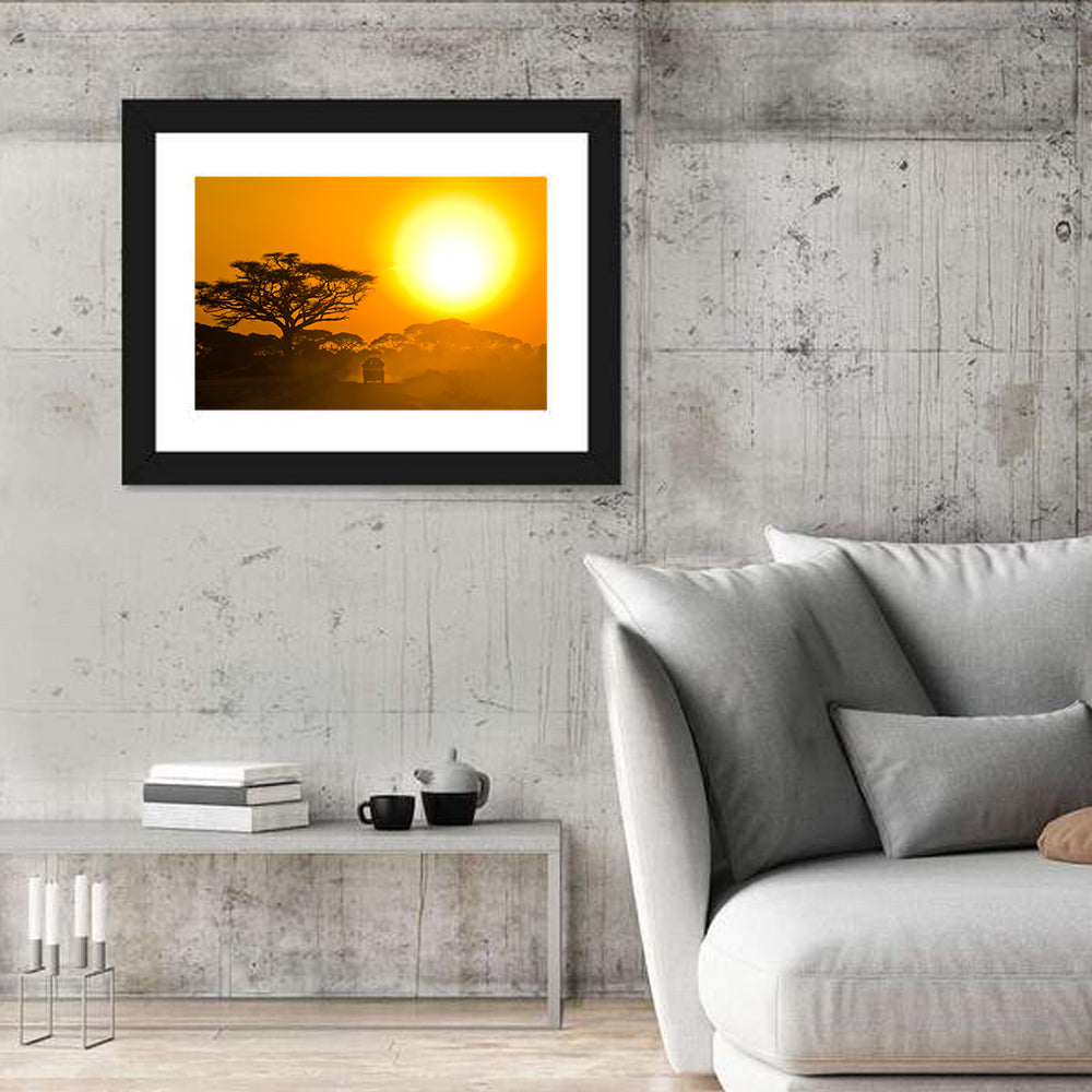 Jeep on Savannah at Sunset Wall Art in a room, landscape