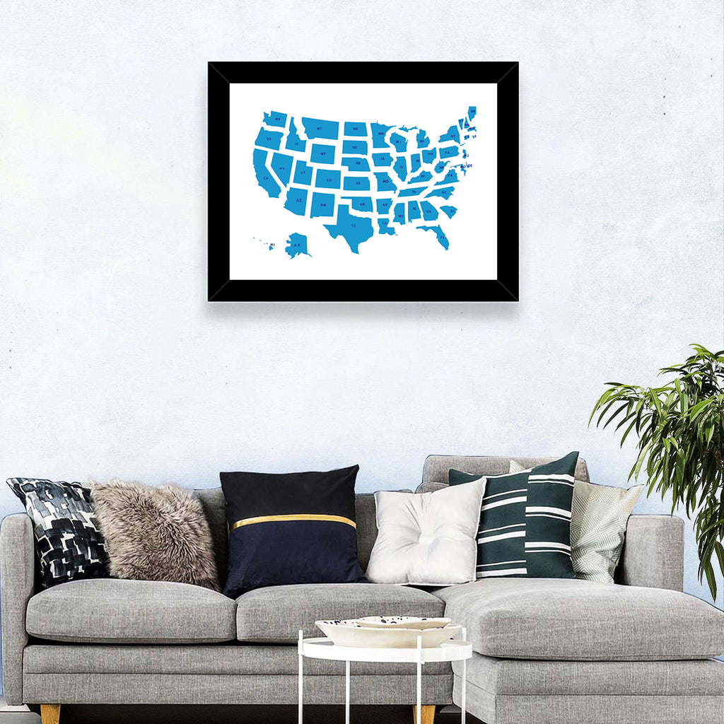 Blue Minimalist USA Map Wall Art