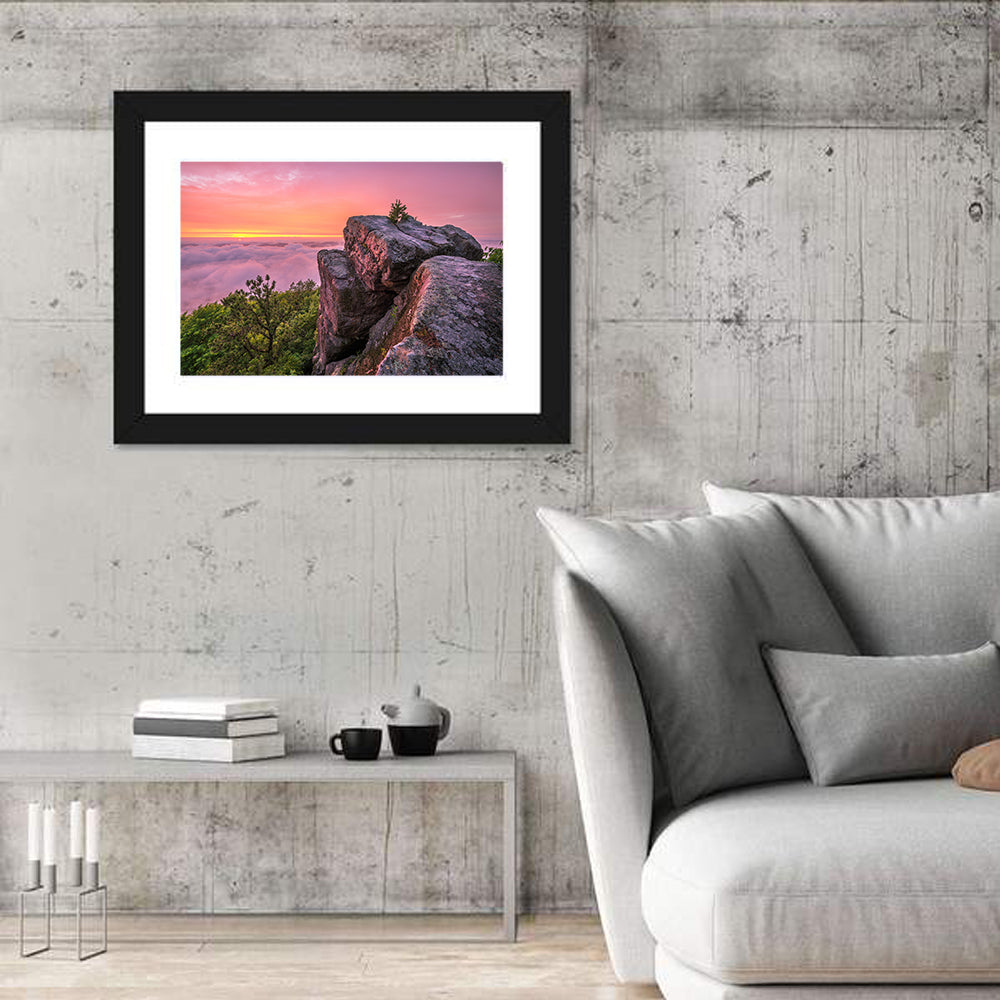 Pine Mountain Trail Sunset Over Cloud Sea Wall Art in a room, landscape