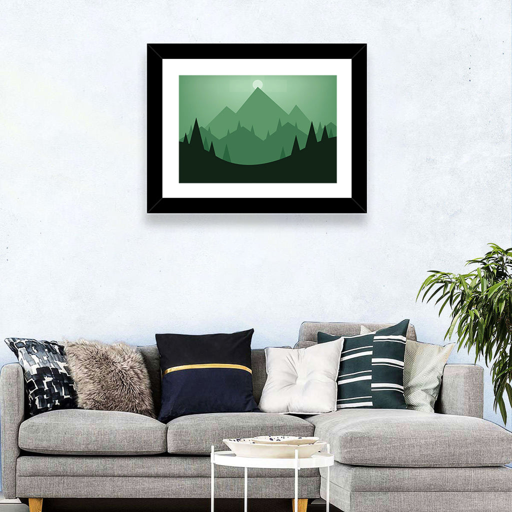 Geometric Mountain Sunset Illustration Wall Art