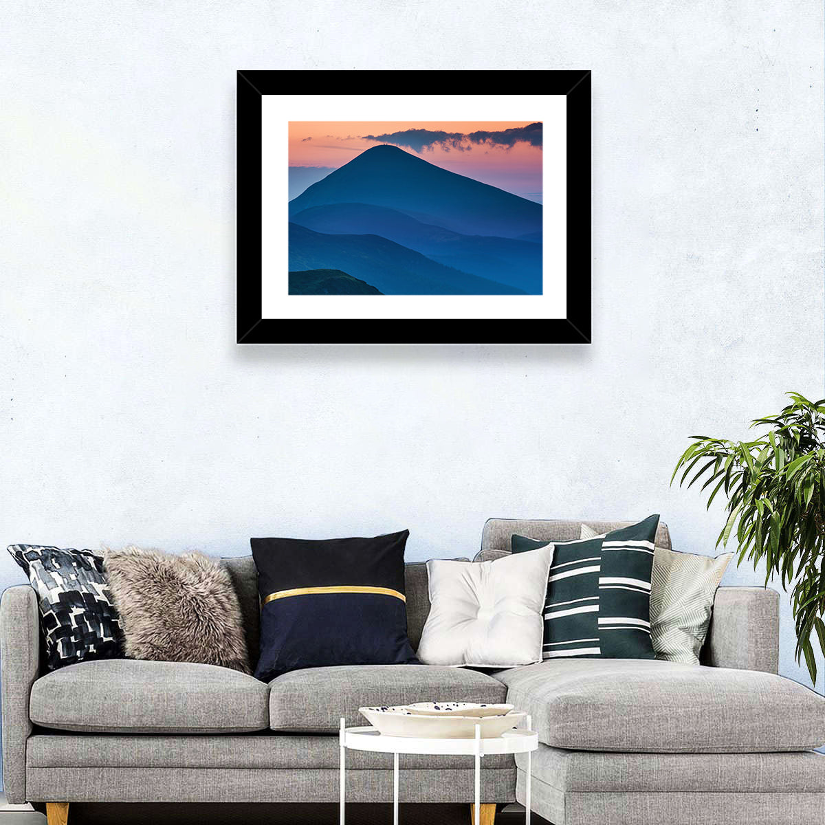 Twilight Mountain Range Wall Art in a room, landscape