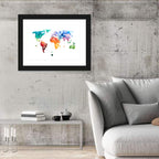 Multicolor Watercolor World Map Wall Art