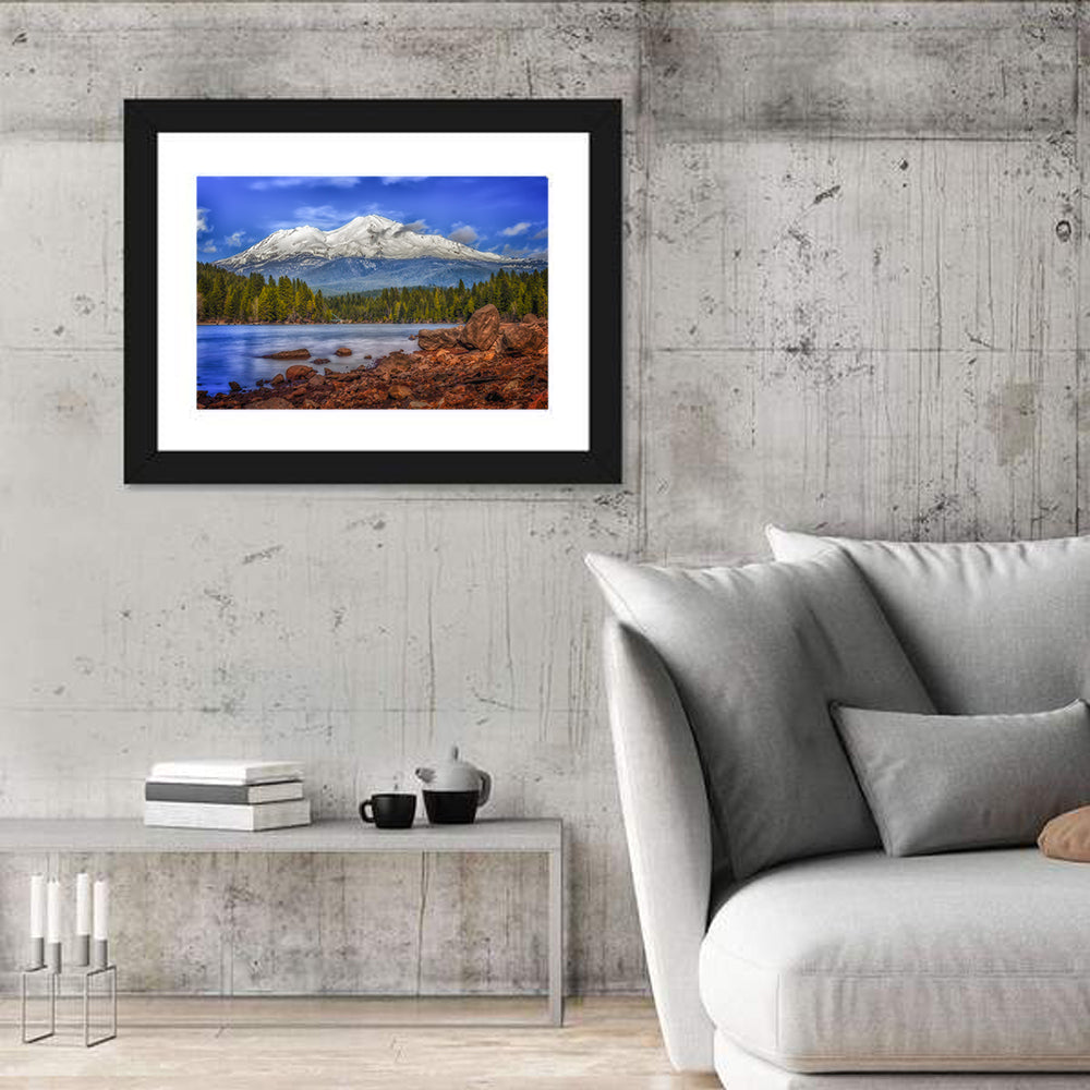 Mount Shasta Over Lake Siskiyou Wall Art in a room, landscape
