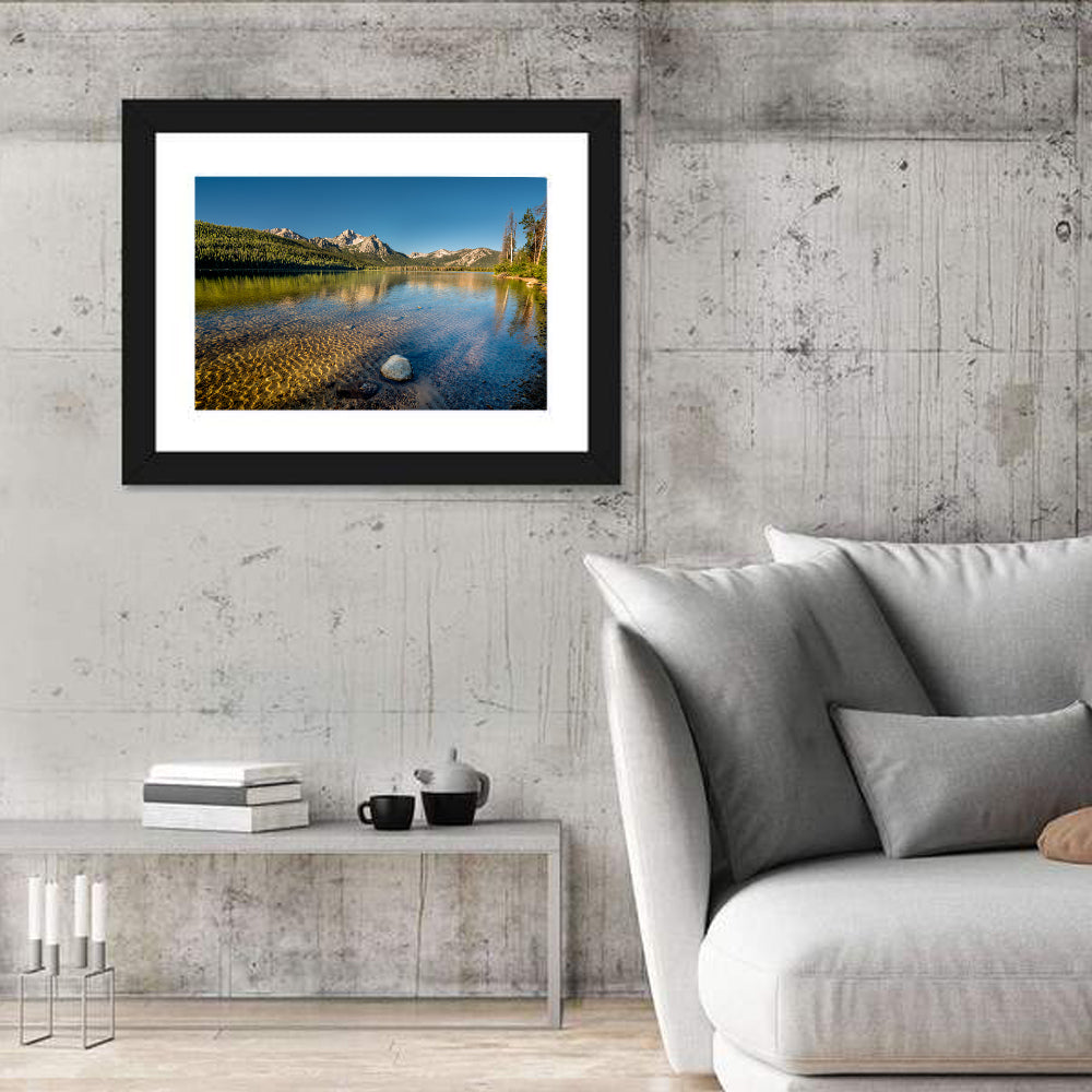 Morning Light at Stanley Lake Wall Art in a room, landscape