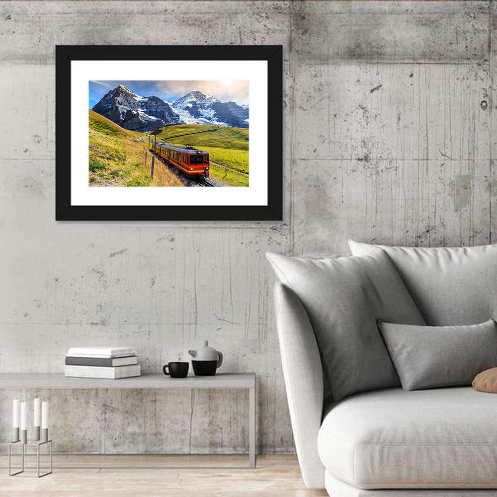 Red Alpine Train at Eiger Wall Art in a room, landscape