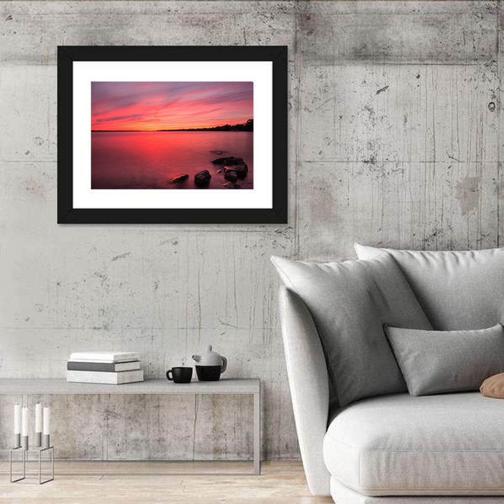 Lake Simcoe Sunset Wall Art in a room, landscape