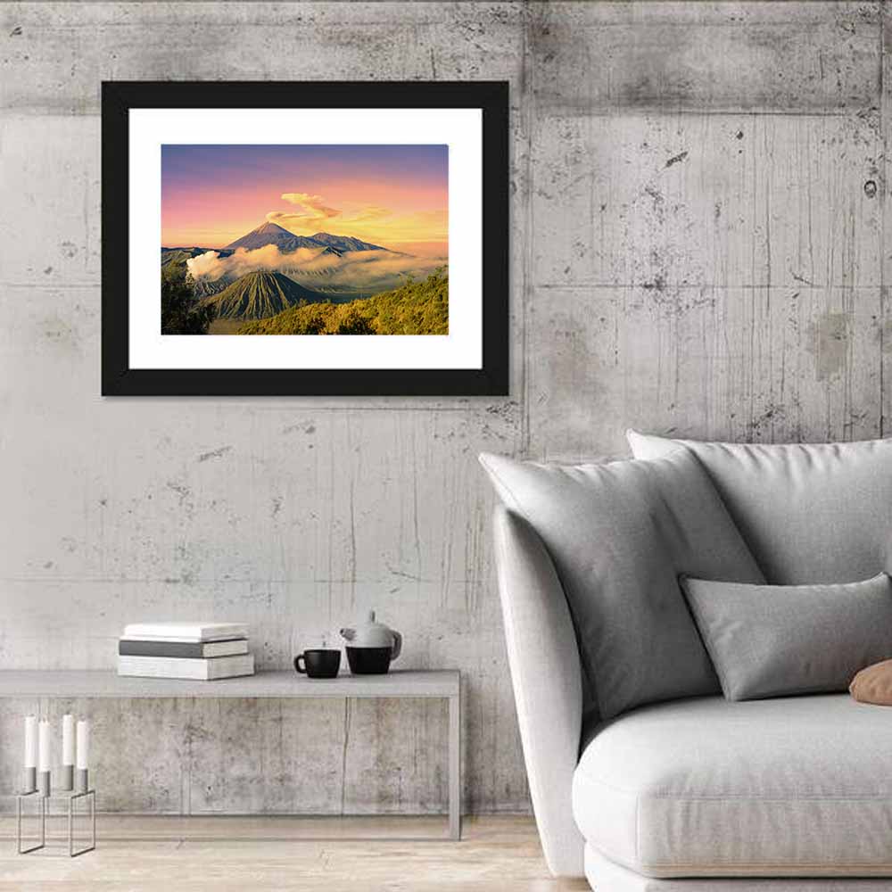 Mount Bromo Sunset Wall Art in a room, landscape