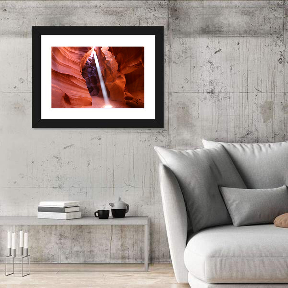 Antelope Canyon Light Beam Wall Art in a room, landscape