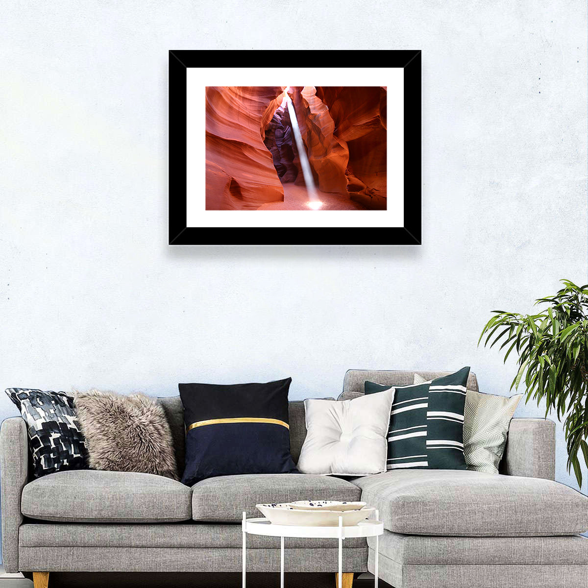 Antelope Canyon Light Beam Wall Art in a room, landscape
