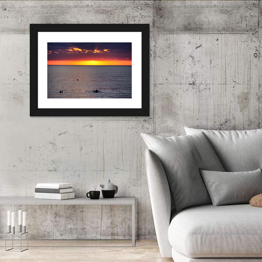 Balkhash Sunset Silhouettes Wall Art in a room, landscape