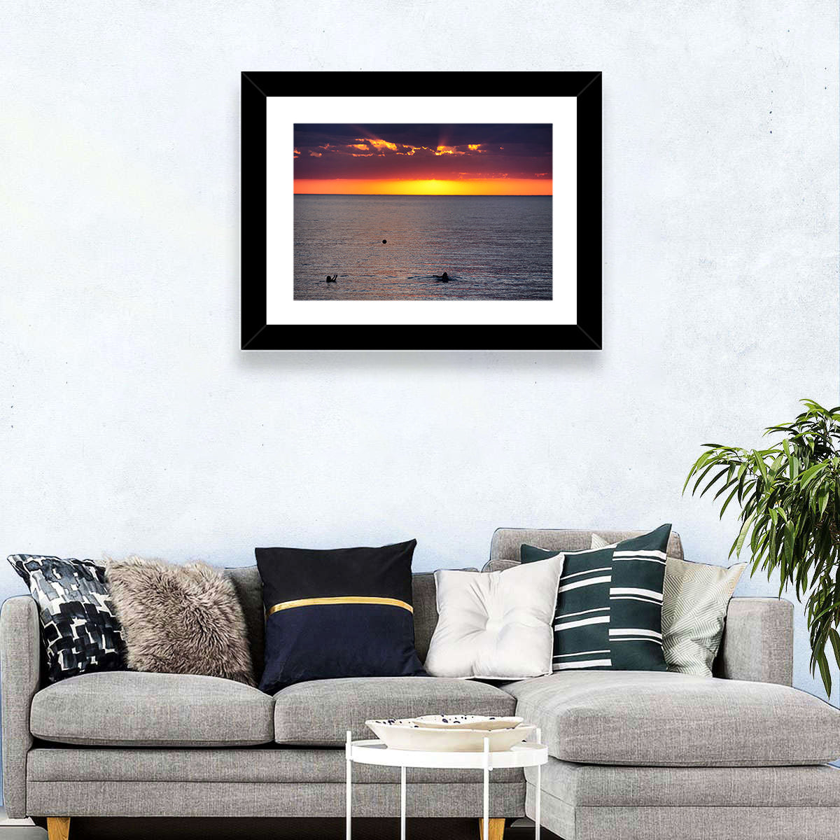 Balkhash Sunset Silhouettes Wall Art in a room, landscape