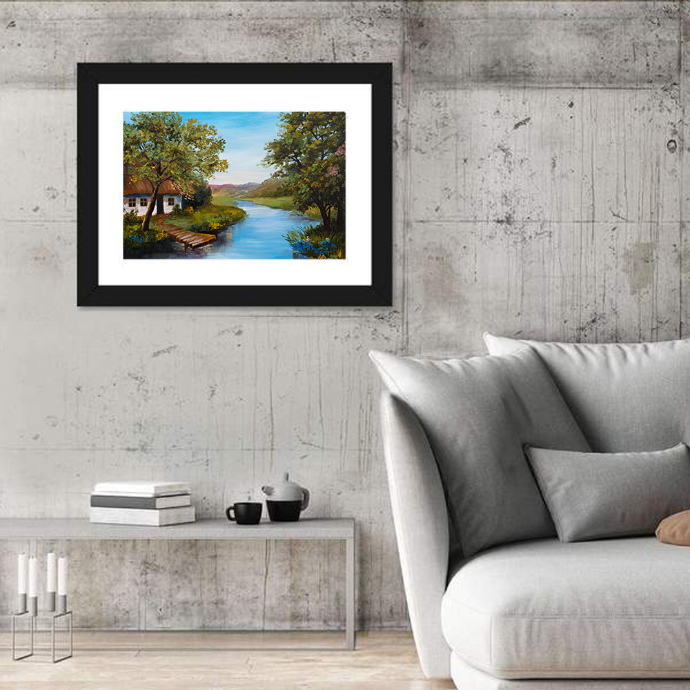 Village Farmhouse & River Wall Art