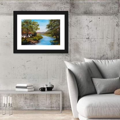 Village Farmhouse & River Wall Art