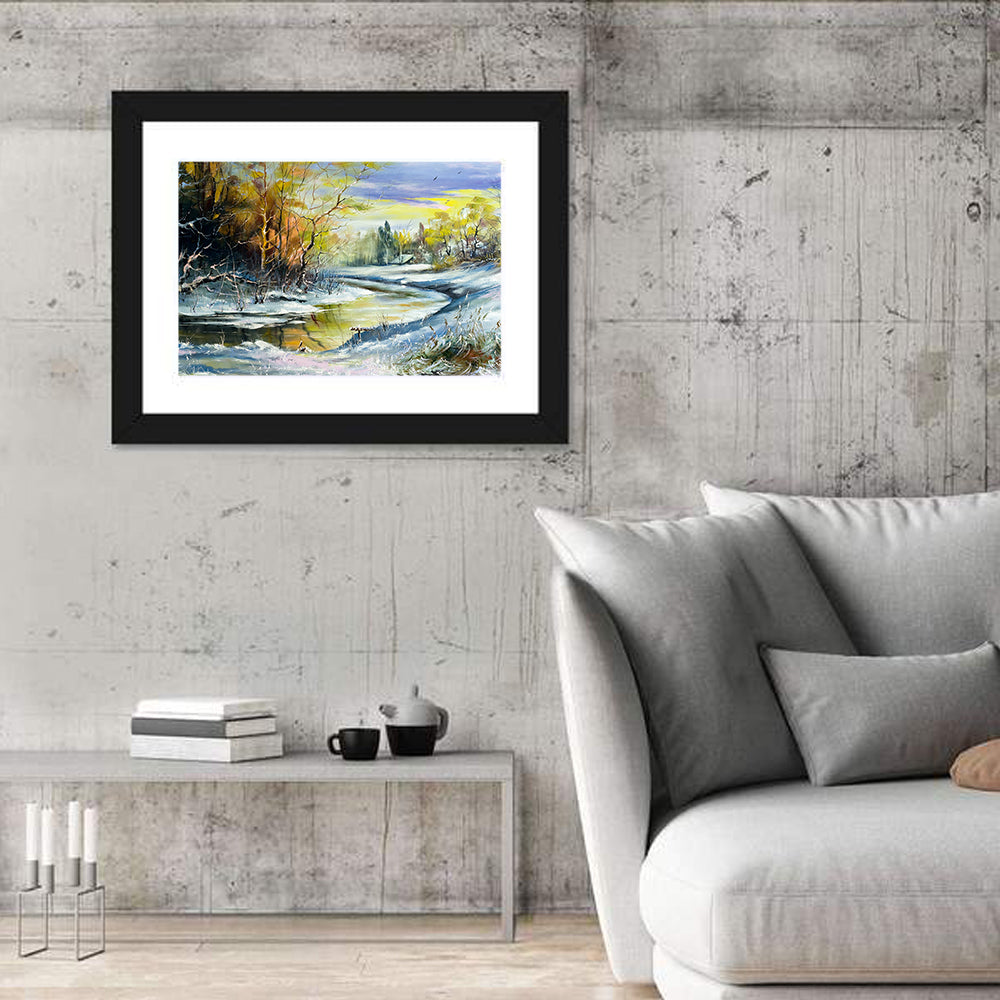 Winter River at Golden Hour Wall Art in a room, landscape
