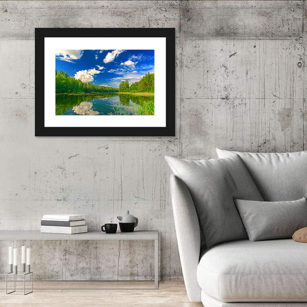 Kurtna Lake Reflection Wall Art in a room, landscape