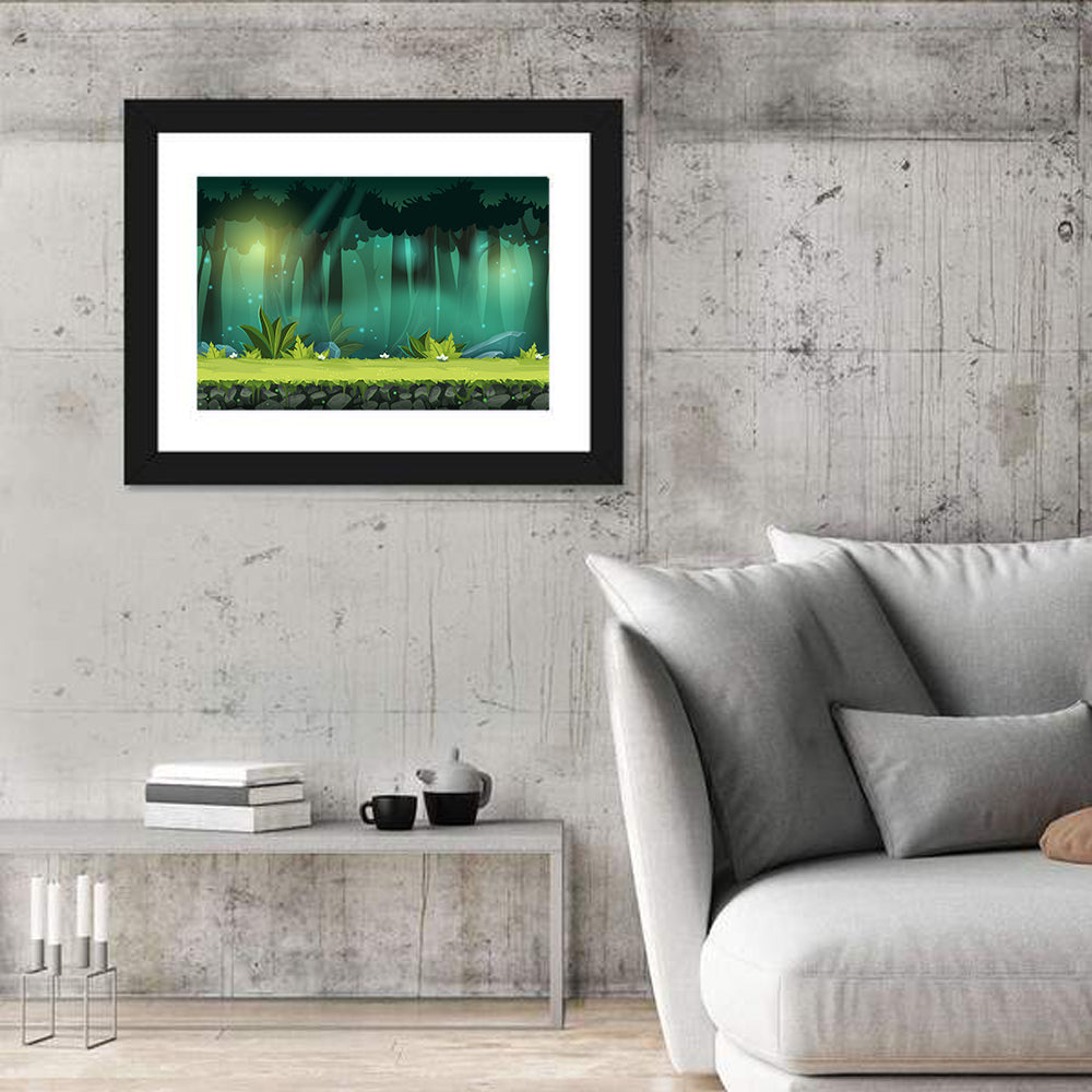 Enchanted Digital Forest Landscape Wall Art in a room, landscape