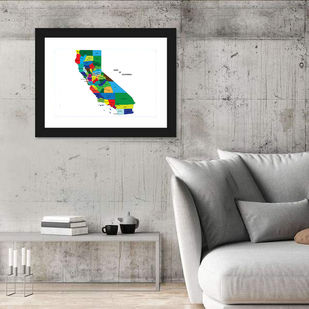 California Map with Colored Counties Wall Art in a room, landscape