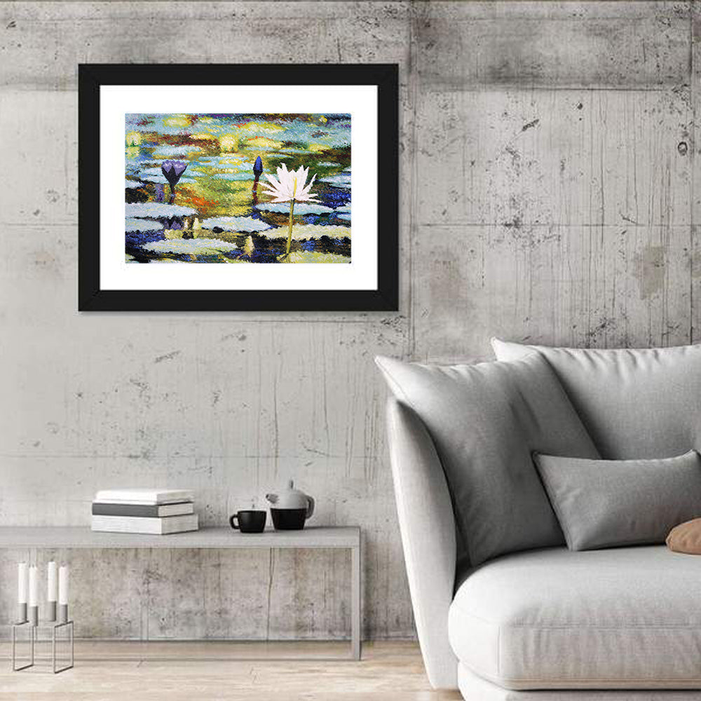 Impressionist Water Lilies Study Wall Art in a room, landscape