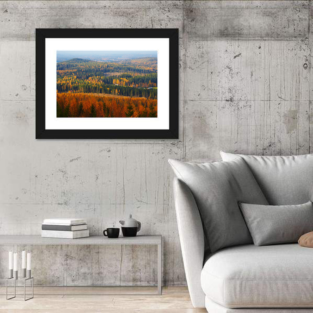 Finnish Autumn Landscape with Red-roofed House Wall Art in a room, landscape