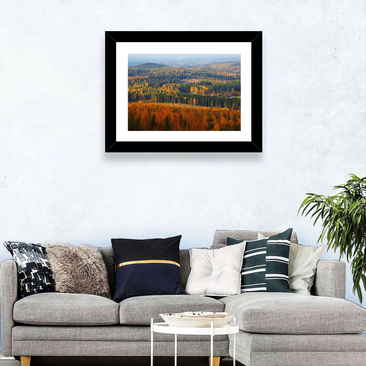 Finnish Autumn Landscape with Red-roofed House Wall Art in a room, landscape