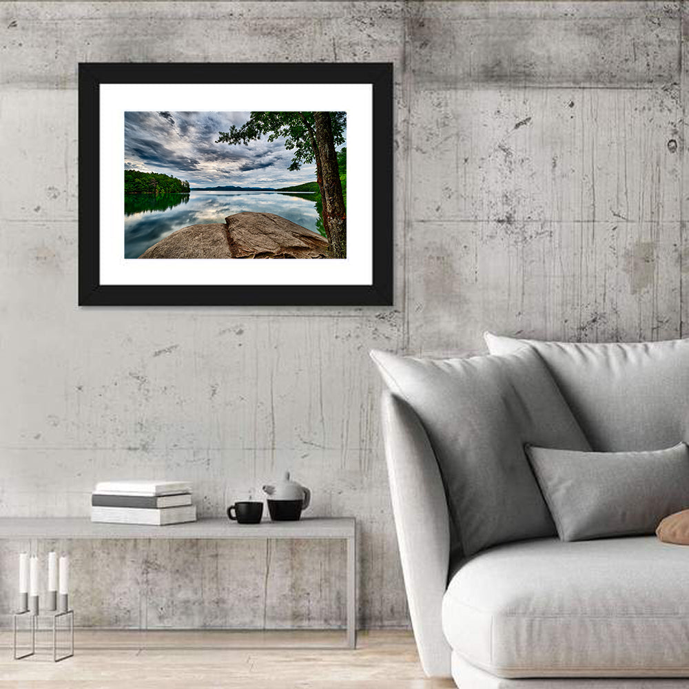 Lake Jocassee Reflections Wall Art in a room, landscape