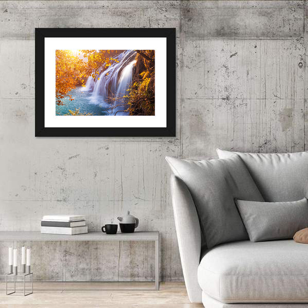 Golden Hour Waterfall in Autumn Forest Wall Art