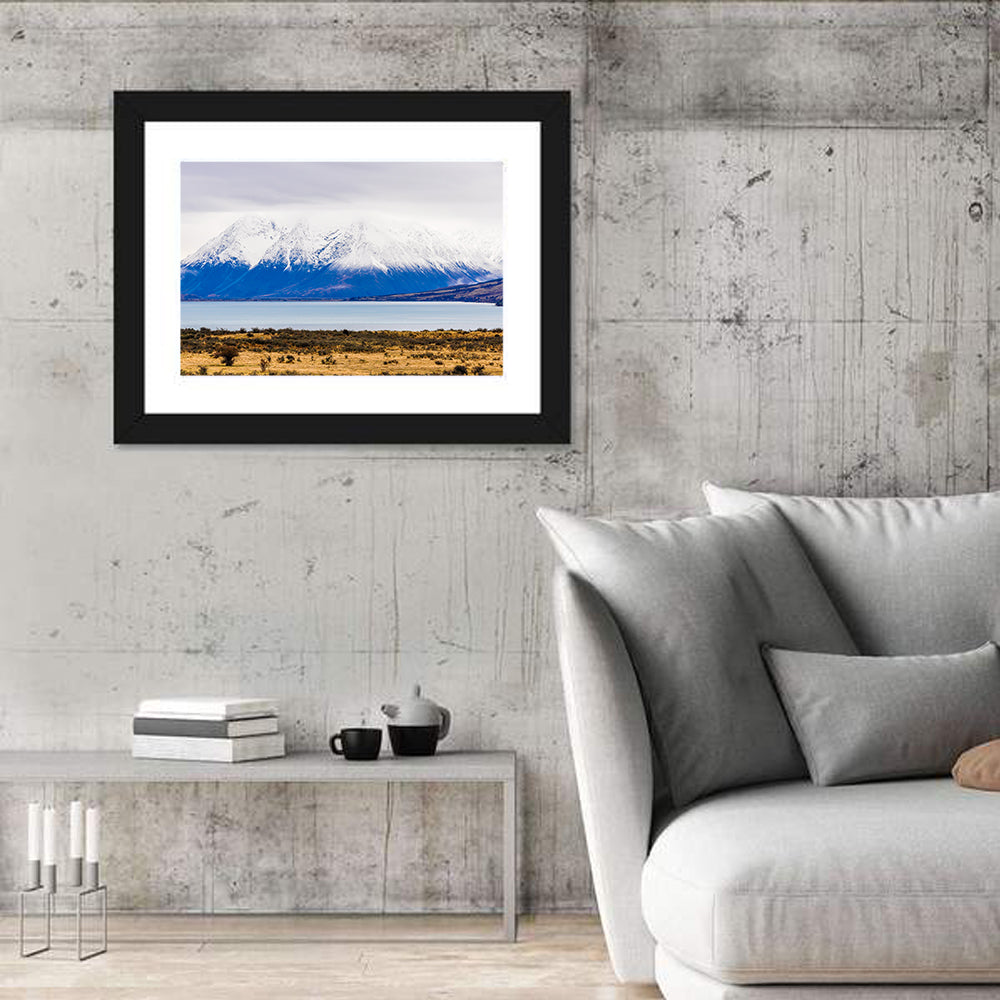 Lake Ohau Snowy Peaks Wall Art in a room, landscape
