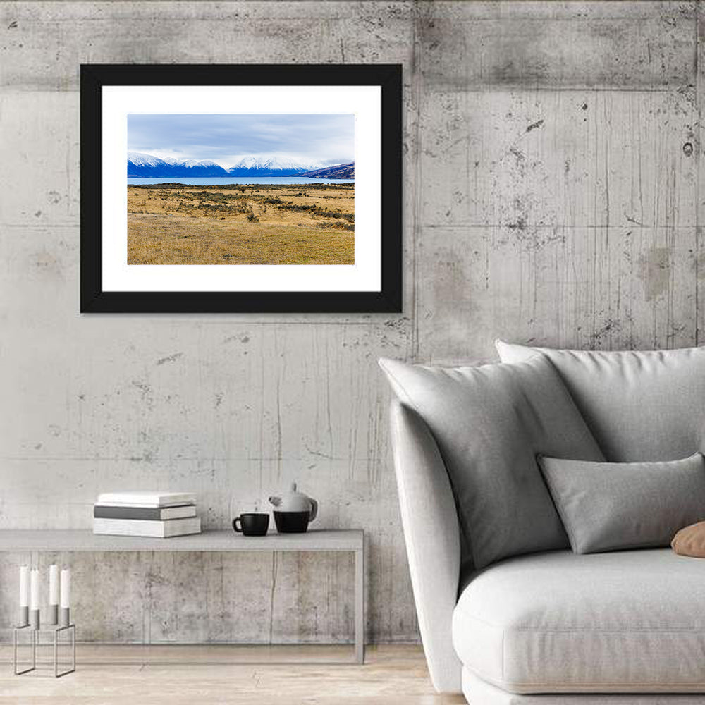 Snowy Peaks of Lake Ohau Wall Art in a room, landscape