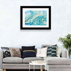 Aqua Marble Swirls with Silver Accents Wall Art