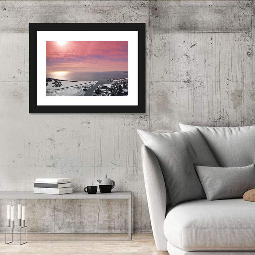 Lake Ontario Winter Skyline Wall Art in a room, landscape