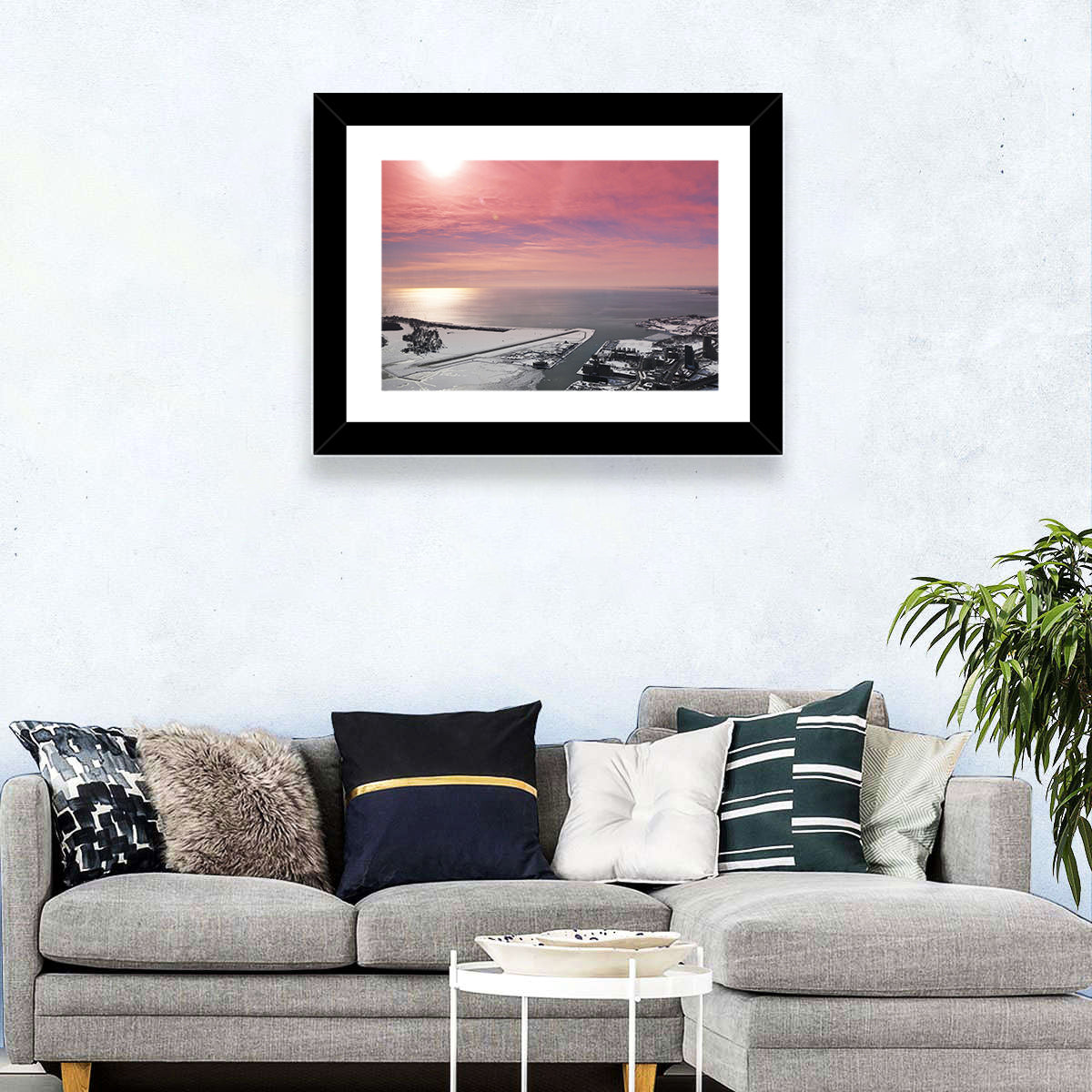 Lake Ontario Winter Skyline Wall Art in a room, landscape