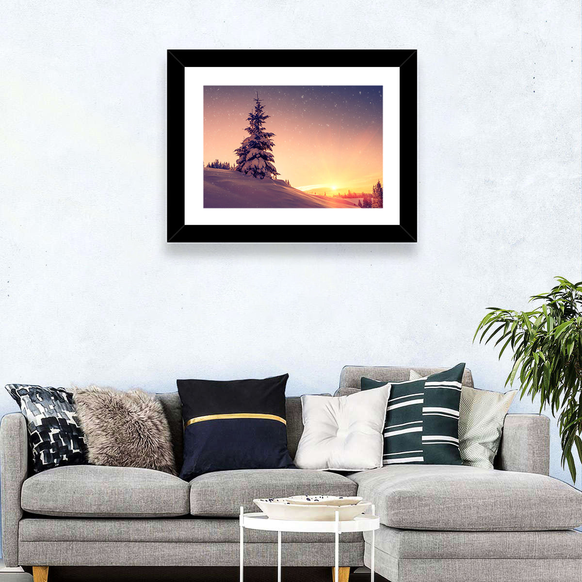Snowy Sunset with Conifer Wall Art