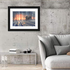 Snowy Forest Cabin at Sunset Wall Art