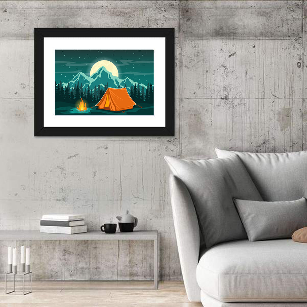 Moonlit Campfire Landscape Wall Art